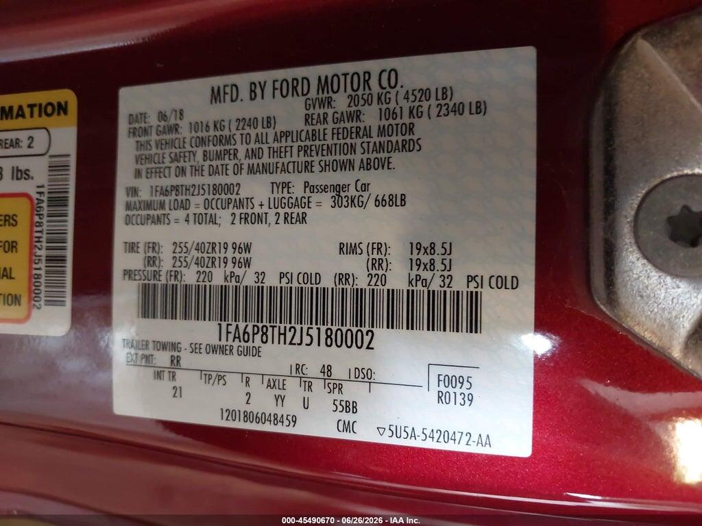 1FA6P8TH2J5180002 2018 FORD MUSTANG photo no. 9