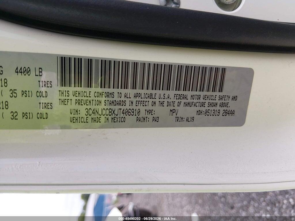 3C4NJCCBXJT406910 2018 JEEP COMPASS photo no. 9