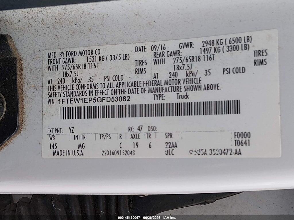 1FTEW1EP5GFD53082 2016 FORD F-150 photo no. 9
