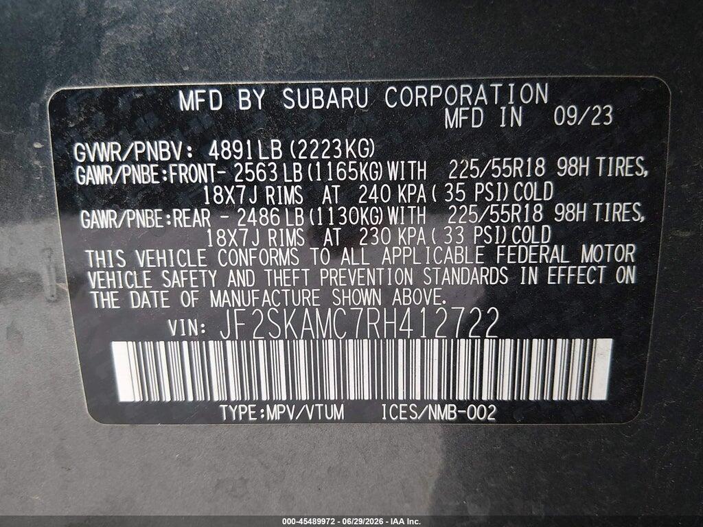 JF2SKAMC7RH412722 2024 SUBARU FORESTER photo no. 9
