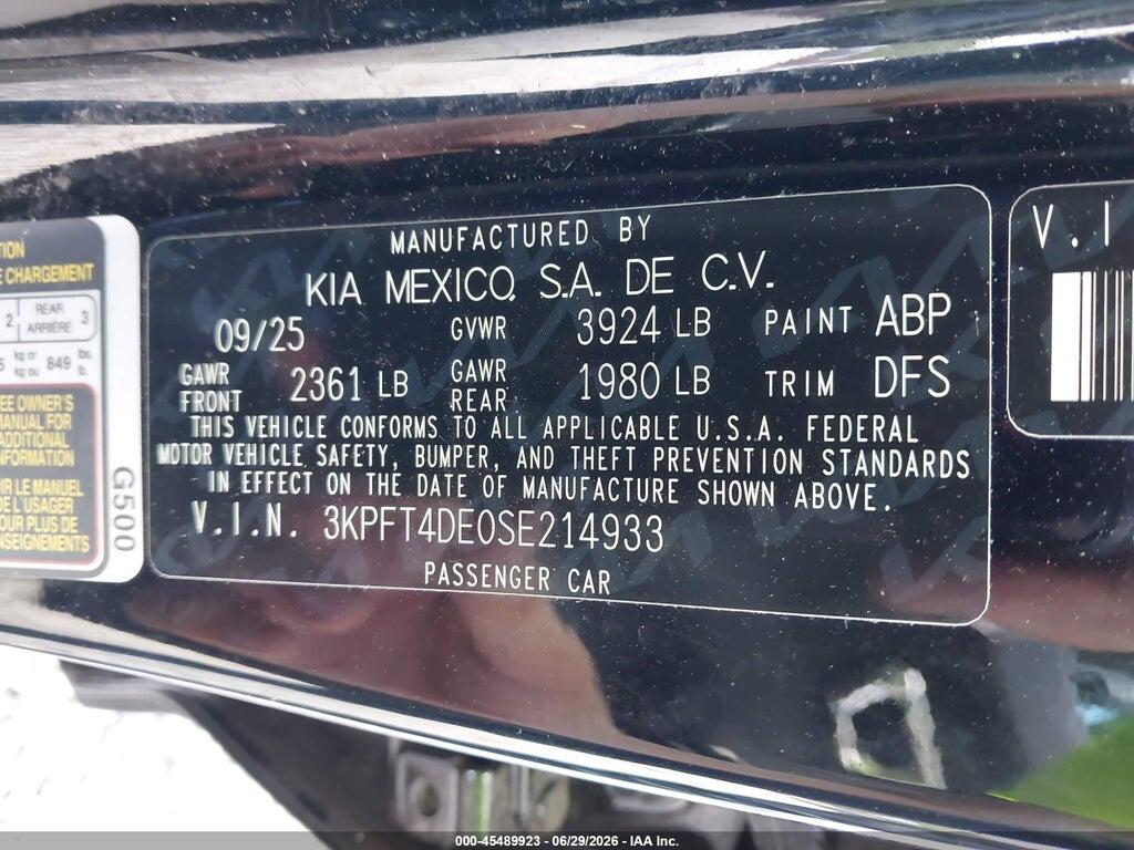 3KPFT4DE0SE214933 2025 KIA K4 photo no. 9