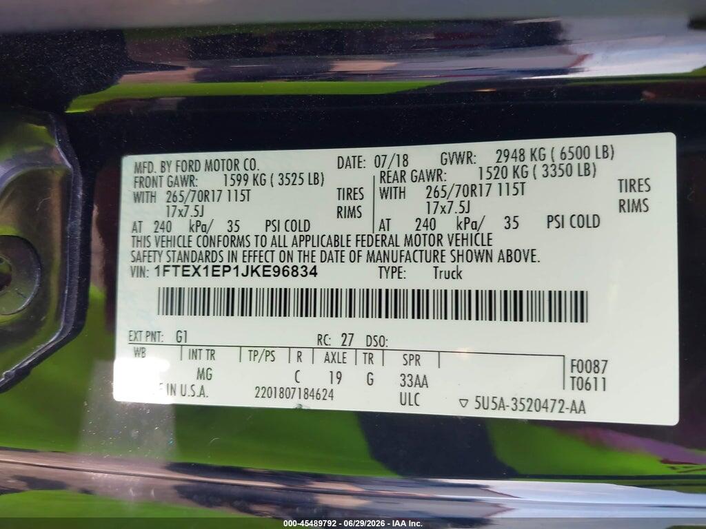 1FTEX1EP1JKE96834 2018 FORD F-150 photo no. 9
