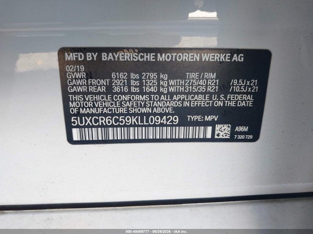 5UXCR6C59KLL09429 2019 BMW X5 photo no. 9