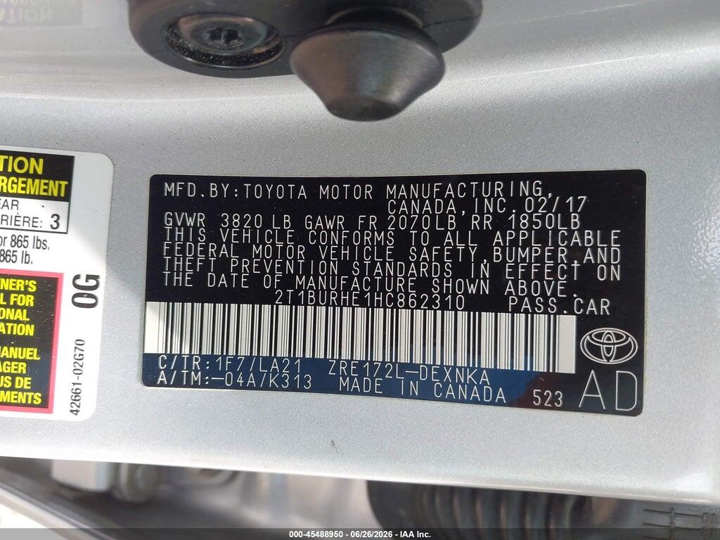 2T1BURHE1HC862310 2017 TOYOTA COROLLA photo no. 9