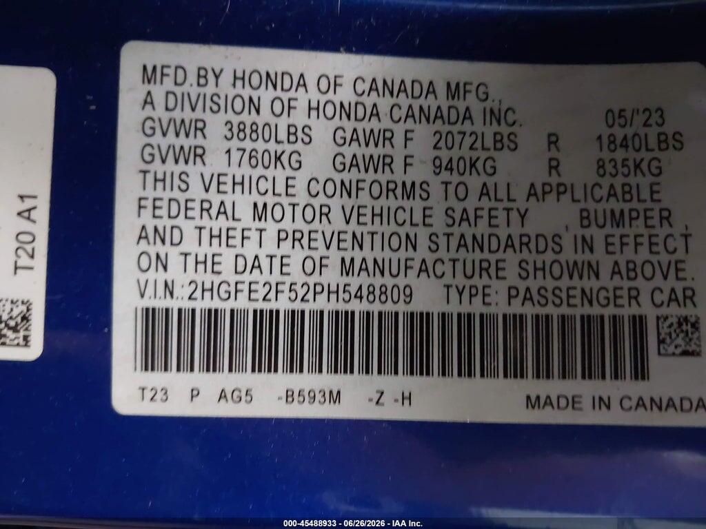 2HGFE2F52PH548809 2023 HONDA CIVIC photo no. 9