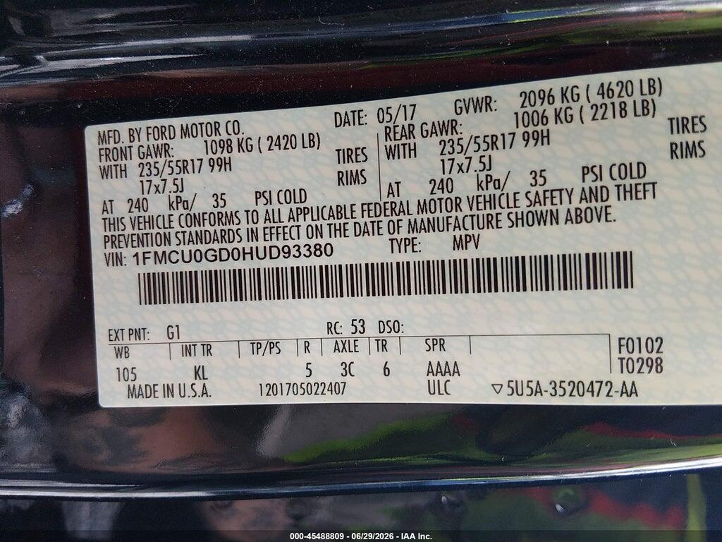 1FMCU0GD0HUD93380 2017 FORD ESCAPE photo no. 9