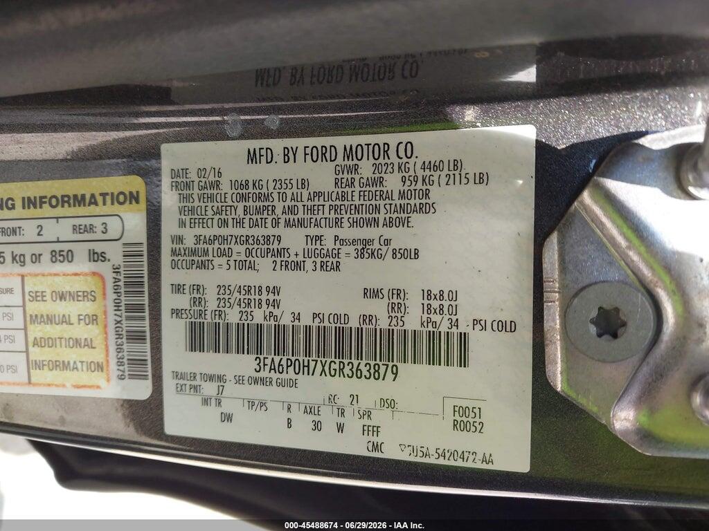 3FA6P0H7XGR363879 2016 FORD FUSION photo no. 9
