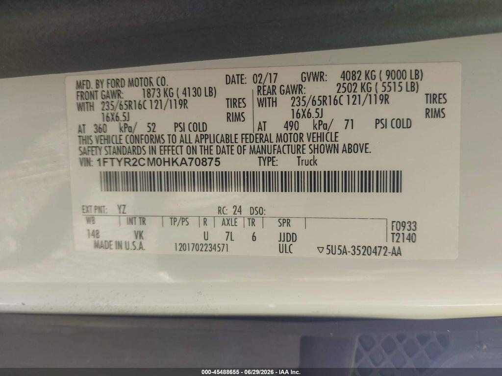1FTYR2CM0HKA70875 2017 FORD TRANSIT-250 photo no. 9