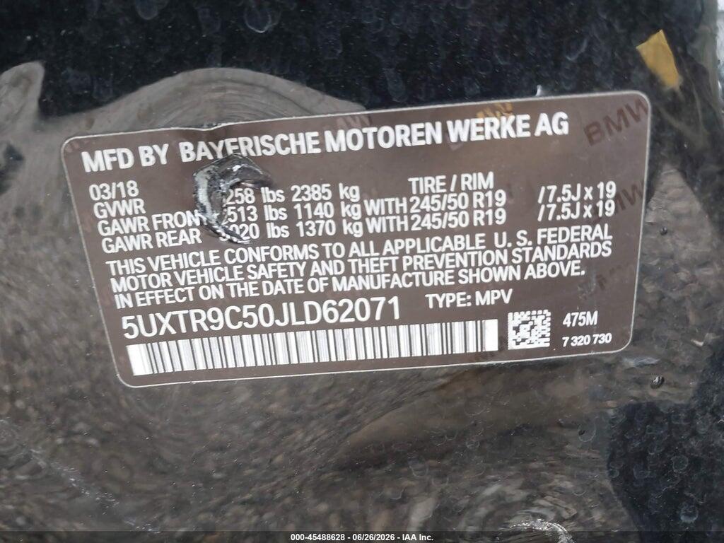 5UXTR9C50JLD62071 2018 BMW X3 photo no. 9
