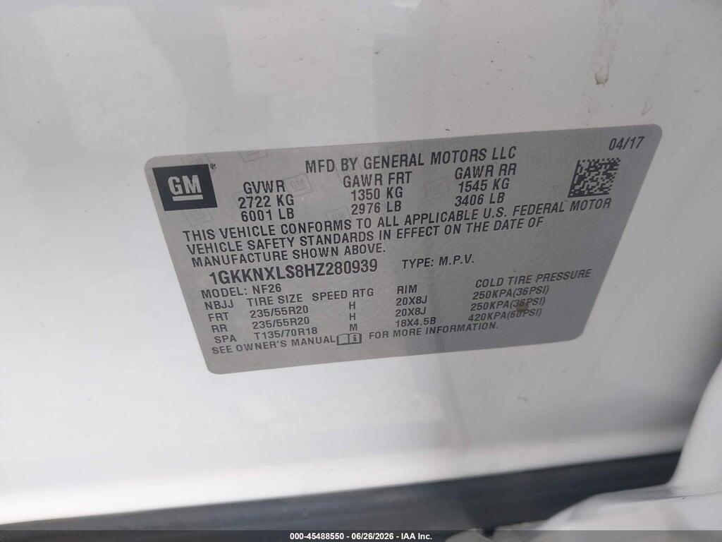 1GKKNXLS8HZ280939 2017 GMC ACADIA photo no. 9