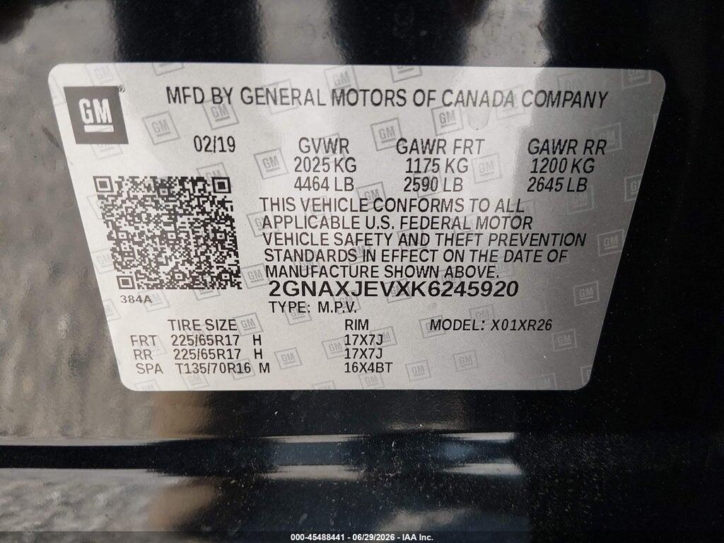 2GNAXJEVXK6245920 2019 CHEVROLET EQUINOX photo no. 9