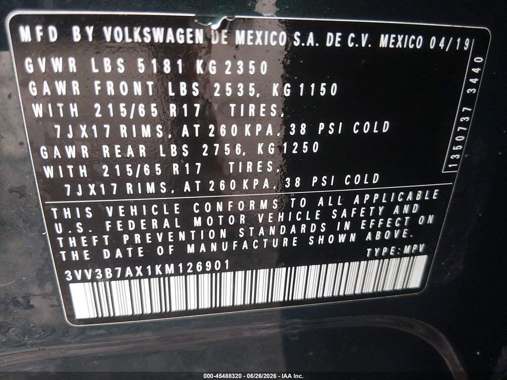 3VV3B7AX1KM126901 2019 VOLKSWAGEN TIGUAN photo no. 9