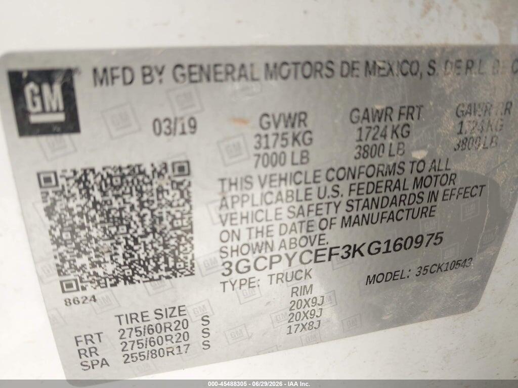 3GCPYCEF3KG160975 2019 CHEVROLET SILVERADO 1500 photo no. 9