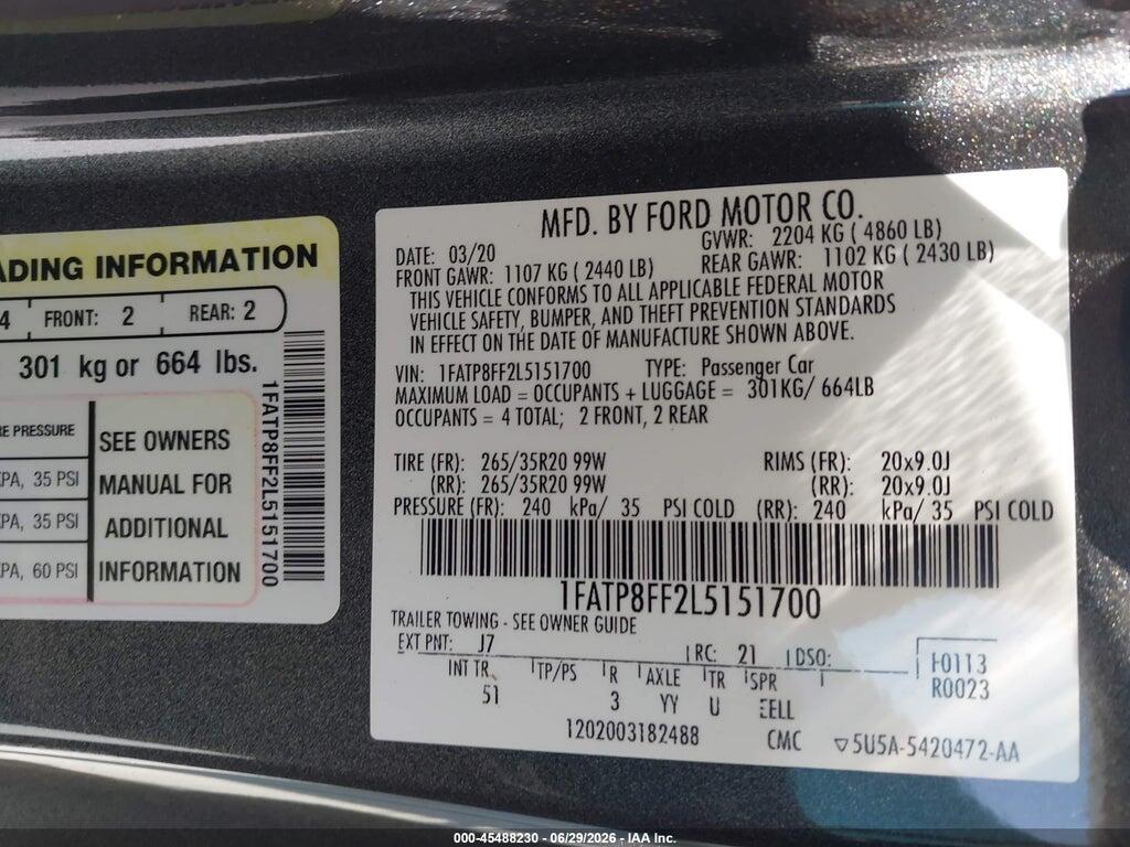 1FATP8FF2L5151700 2020 FORD MUSTANG photo no. 9