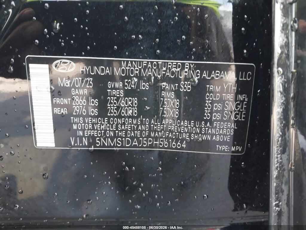 5NMS1DAJ5PH561664 2023 HYUNDAI SANTA FE photo no. 9