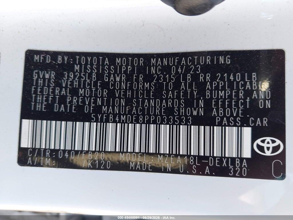 5YFB4MDE8PP033533 2023 TOYOTA COROLLA photo no. 9