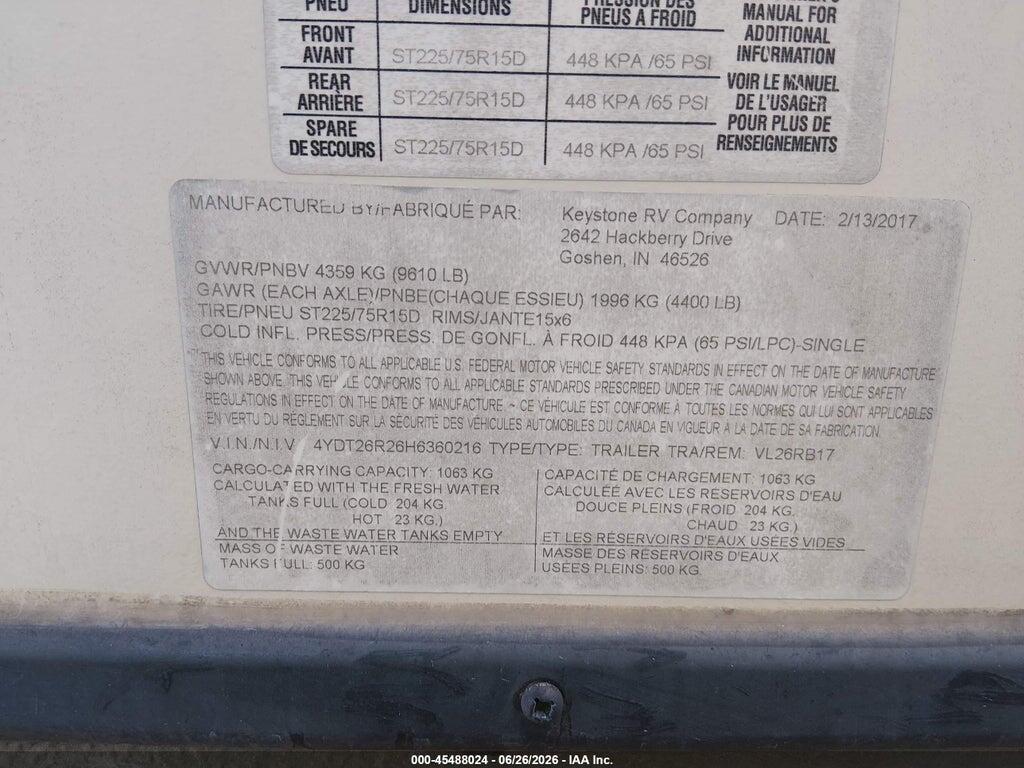 4YDT26R26H6360216 2017 KEYSTONE TRAVEL TRAILER photo no. 9
