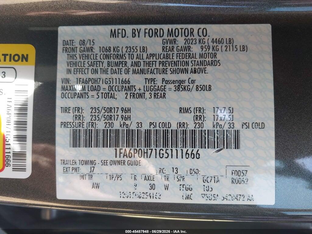1FA6P0H71G5111666 2016 FORD FUSION photo no. 9