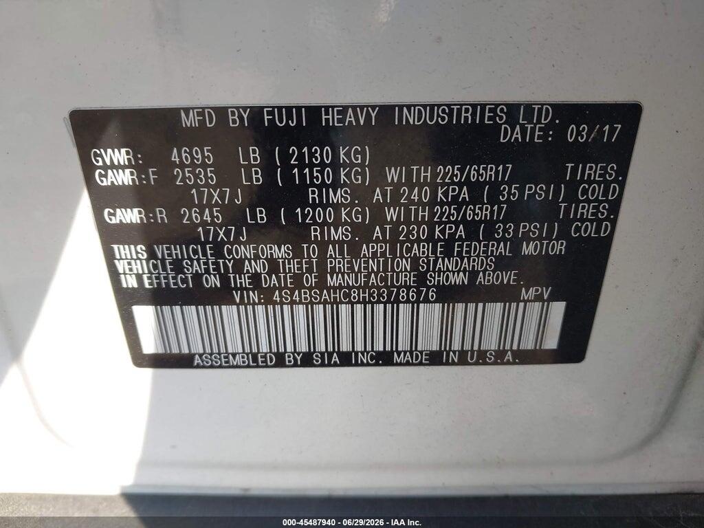 4S4BSAHC8H3378676 2017 SUBARU OUTBACK photo no. 9