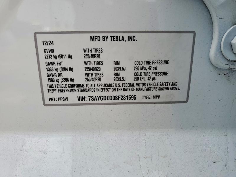 7SAYGDED0SF281595 2025 TESLA MODEL Y photo no. 12