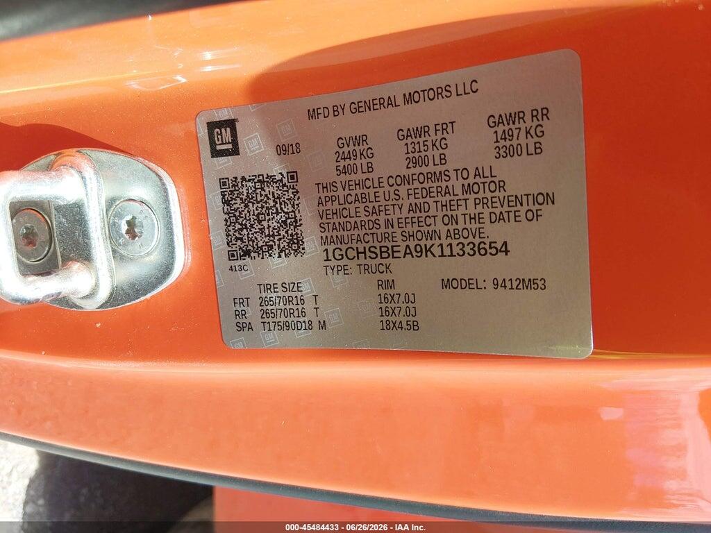 1GCHSBEA9K1133654 2019 CHEVROLET COLORADO photo no. 9