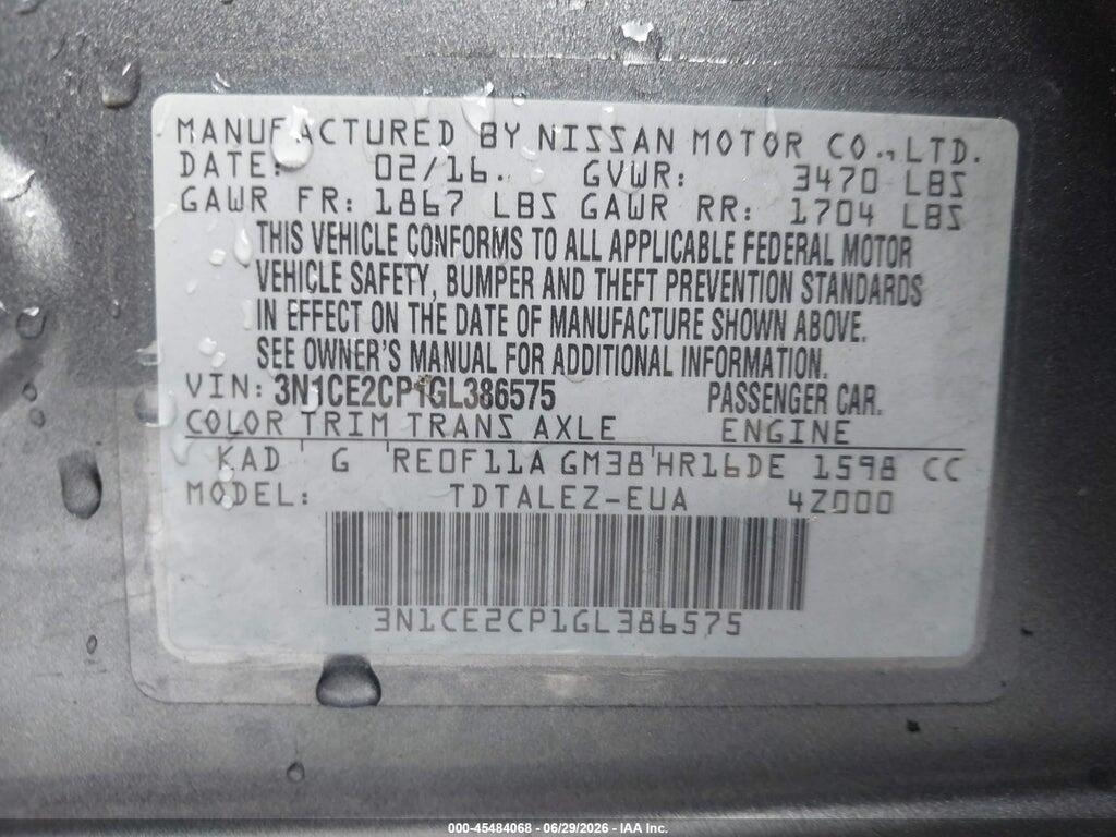 3N1CE2CP1GL386575 2016 NISSAN VERSA NOTE photo no. 9
