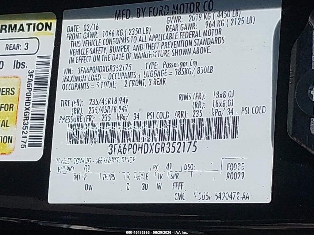 3FA6P0HDXGR352175 2016 FORD FUSION photo no. 9