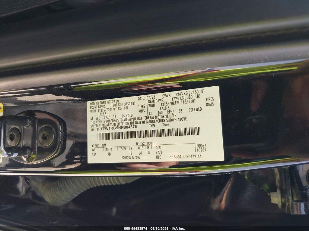 1FTFW1RG5NFB84676 2022 FORD F-150 photo no. 9
