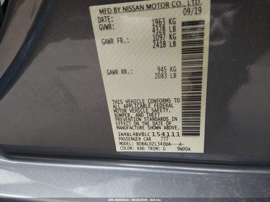 1N4BL4BV8LC154111 2020 NISSAN ALTIMA photo no. 9
