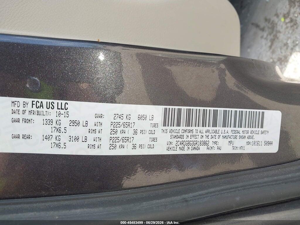 2C4RDGBG3GR183862 2016 DODGE GRAND CARAVAN photo no. 9