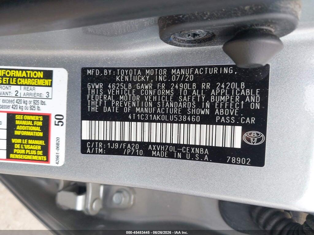 4T1C31AK0LU538460 2020 TOYOTA CAMRY photo no. 9