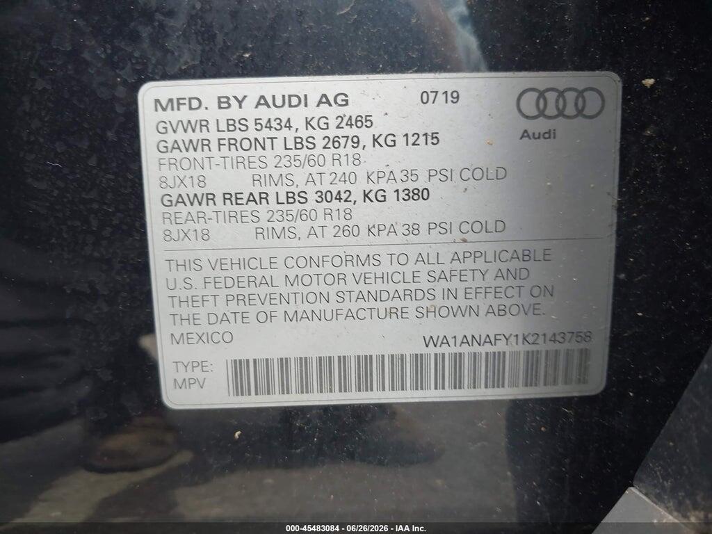 WA1ANAFY1K2143758 2019 AUDI Q5 photo no. 9