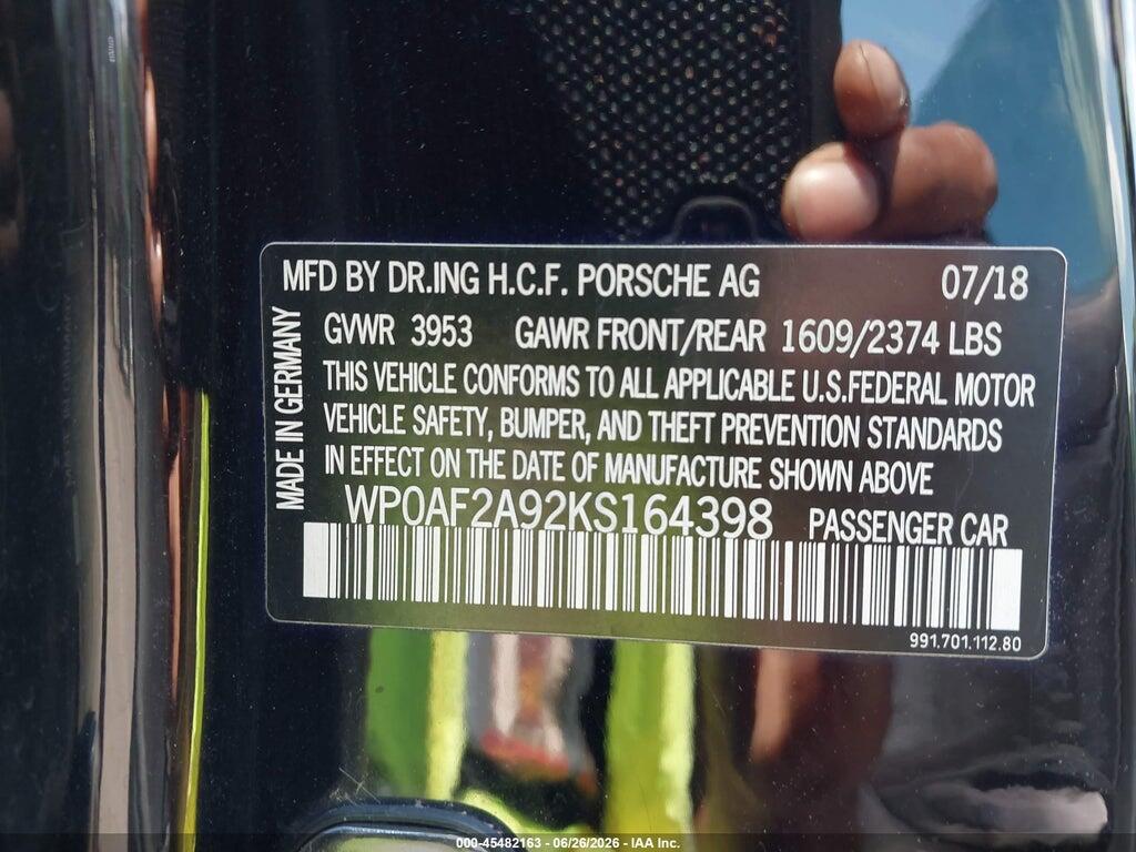 WP0AF2A92KS164398 2019 PORSCHE 911 photo no. 9