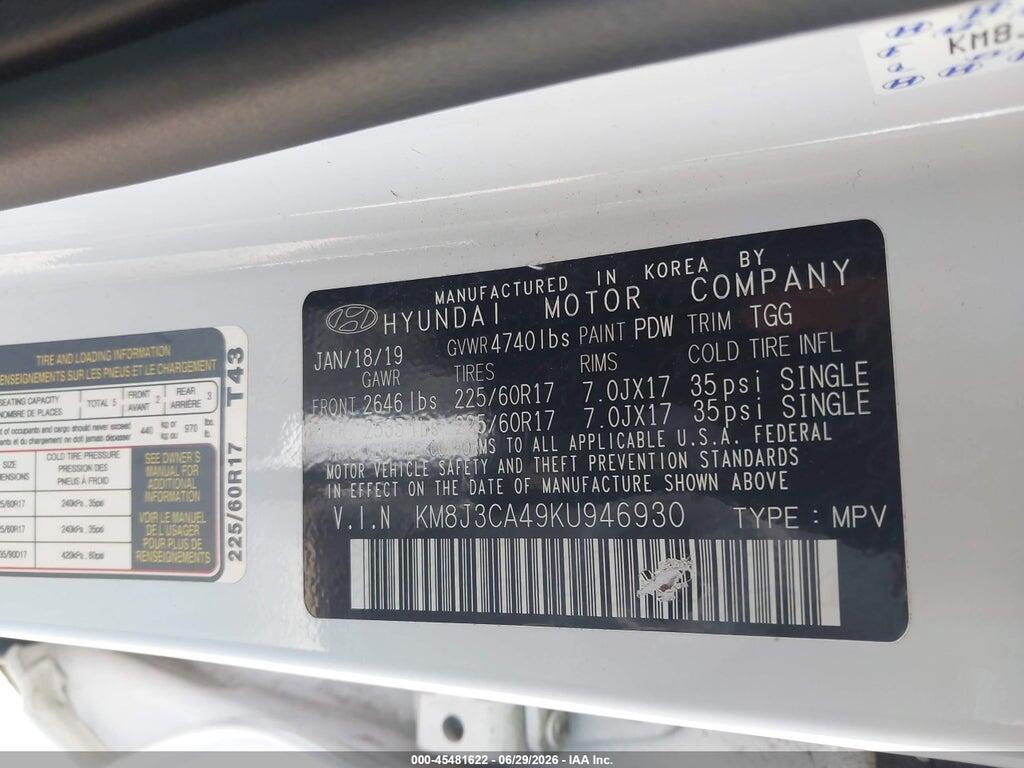 KM8J3CA49KU946930 2019 HYUNDAI TUCSON photo no. 9