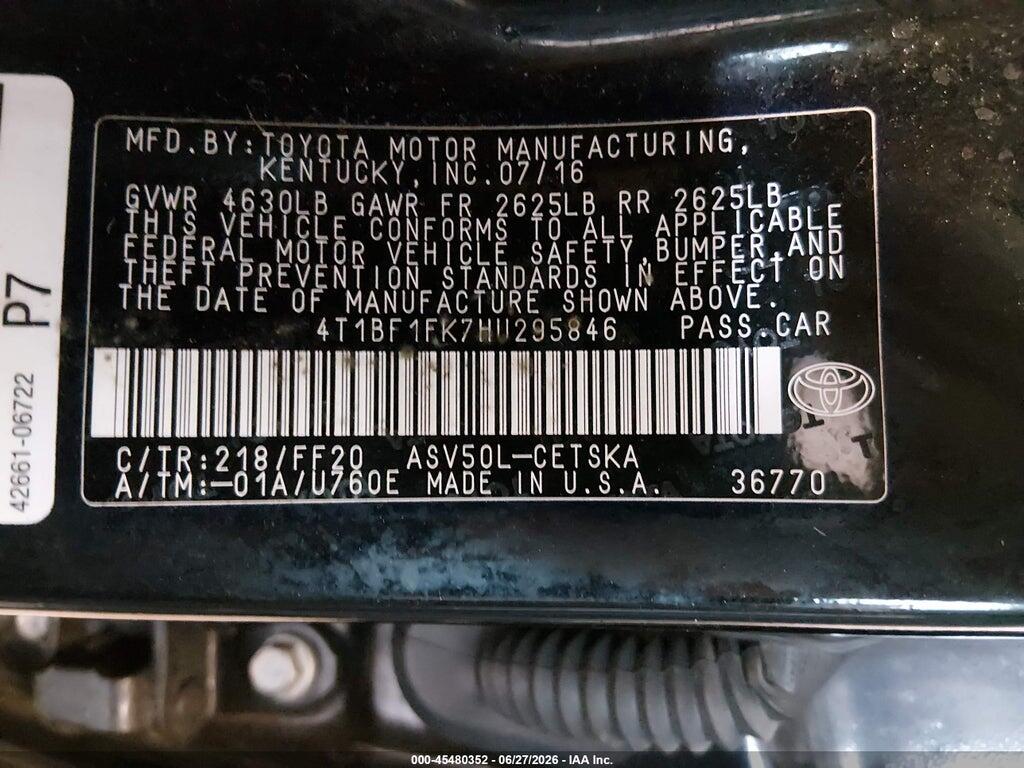 4T1BF1FK7HU295846 2017 TOYOTA CAMRY photo no. 9