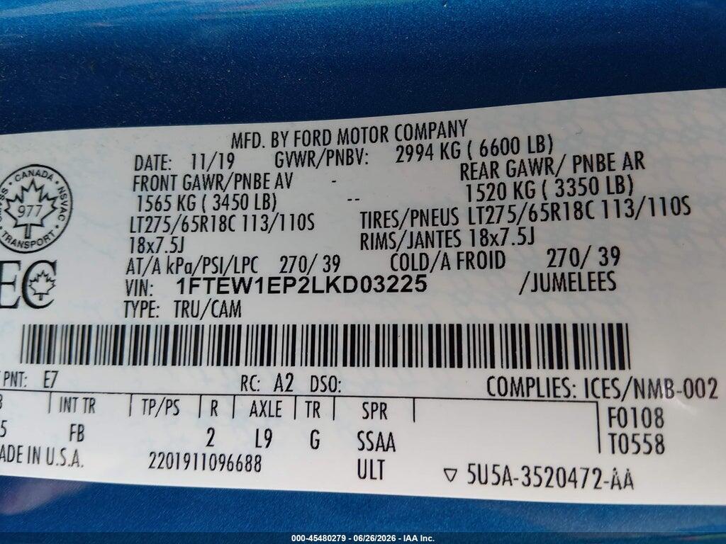 1FTEW1EP2LKD03225 2020 FORD F-150 photo no. 9