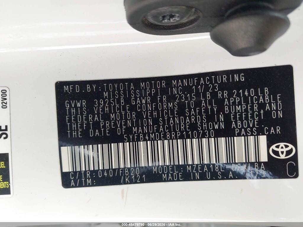 5YFB4MDE8RP110730 2024 TOYOTA COROLLA photo no. 9