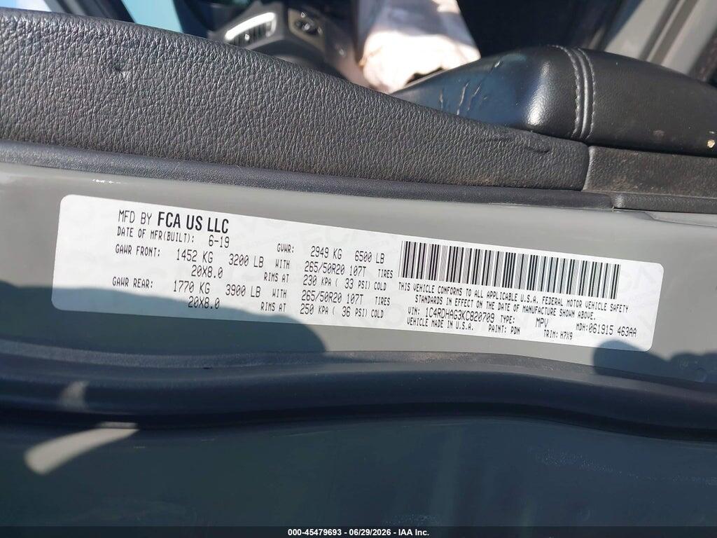 1C4RDHAG3KC820709 2019 DODGE DURANGO photo no. 9