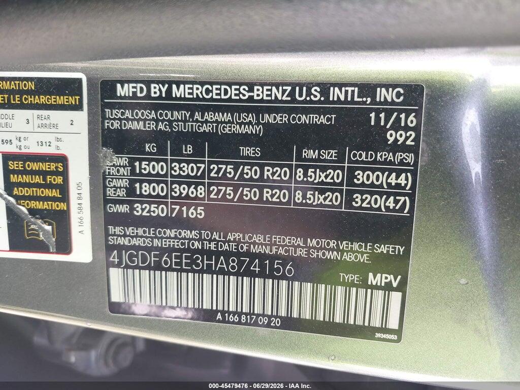 4JGDF6EE3HA874156 2017 MERCEDES-BENZ GLS 450 photo no. 9