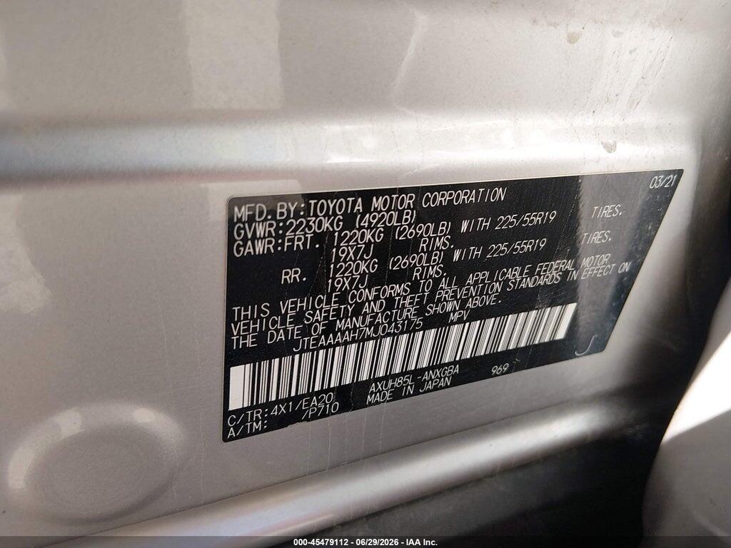 JTEAAAAH7MJ043175 2021 TOYOTA VENZA photo no. 9