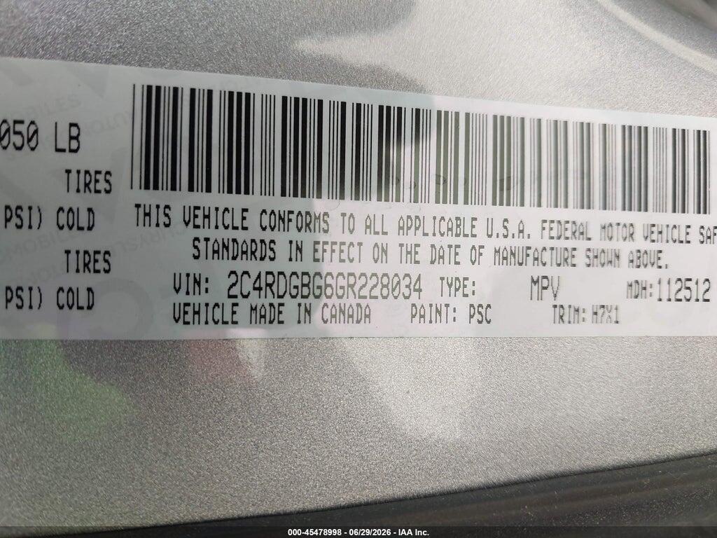 2C4RDGBG6GR228034 2016 DODGE GRAND CARAVAN photo no. 9