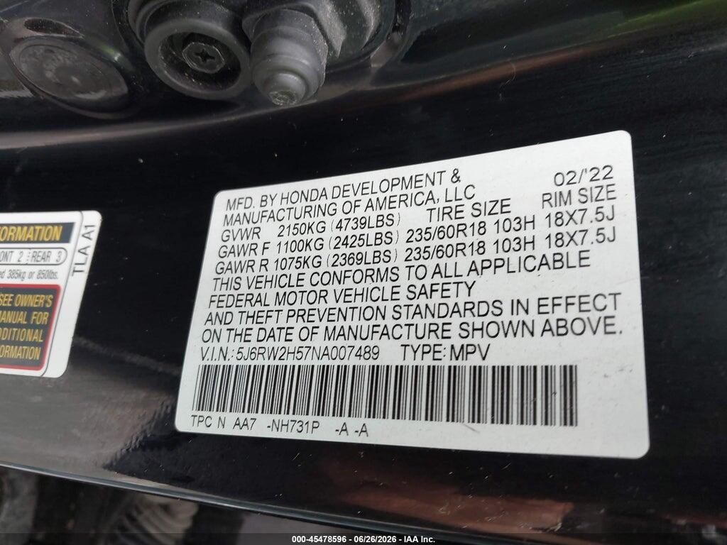 5J6RW2H57NA007489 2022 HONDA CR-V photo no. 9