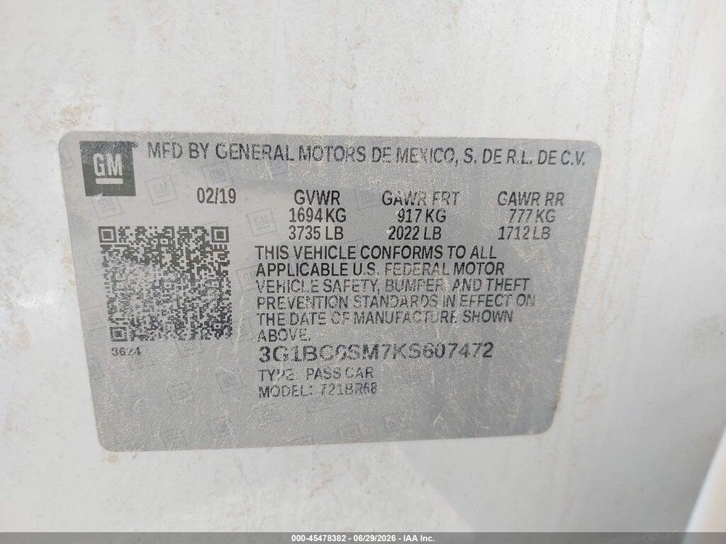 3G1BC6SM7KS607472 2019 CHEVROLET CRUZE photo no. 9