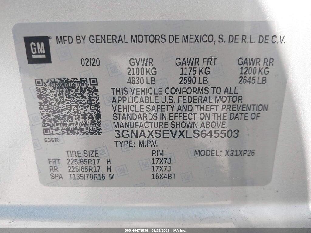 3GNAXSEVXLS645503 2020 CHEVROLET EQUINOX photo no. 9