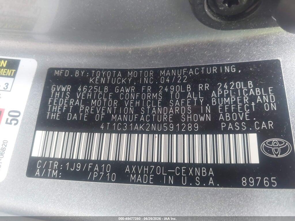 4T1C31AK2NU591289 2022 TOYOTA CAMRY photo no. 9