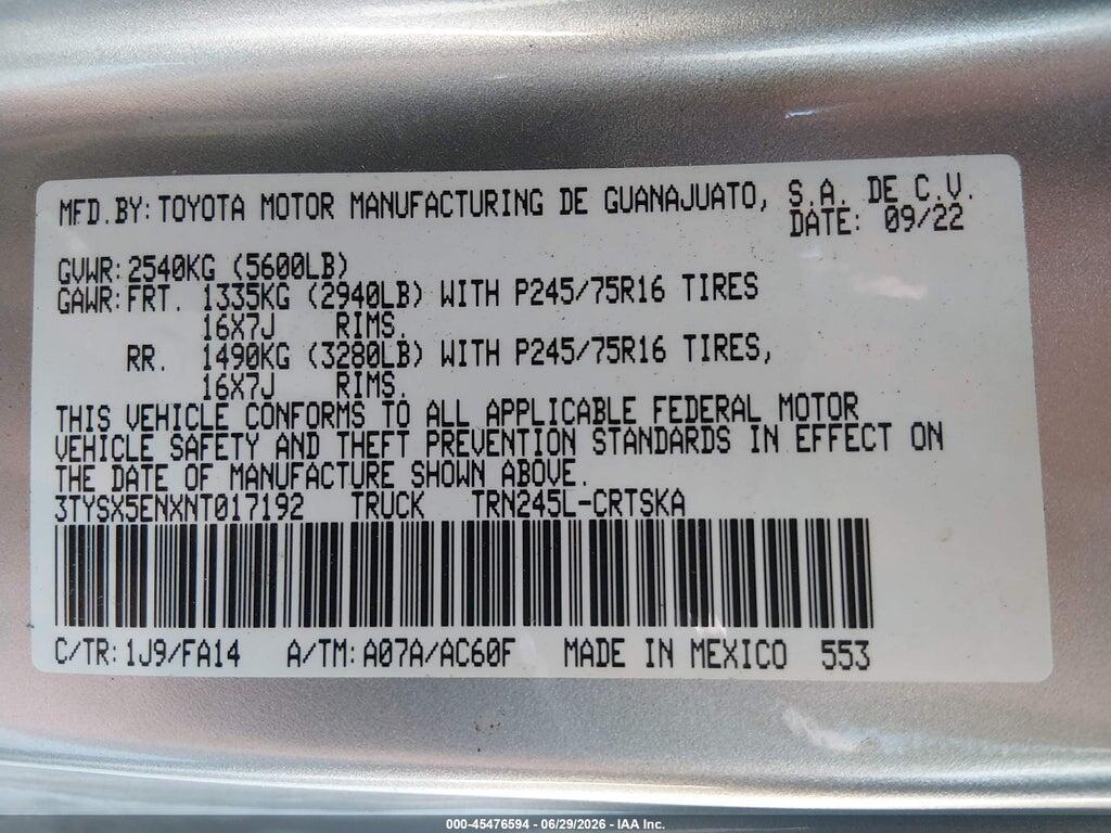 3TYSX5ENXNT017192 2022 TOYOTA TACOMA photo no. 9
