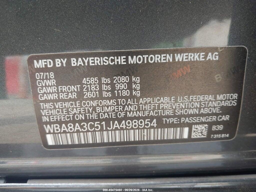 WBA8A3C51JA498954 2018 BMW 320I photo no. 9