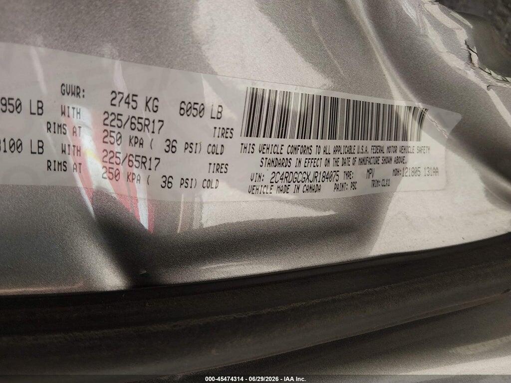 2C4RDGCGXJR184075 2018 DODGE GRAND CARAVAN photo no. 9