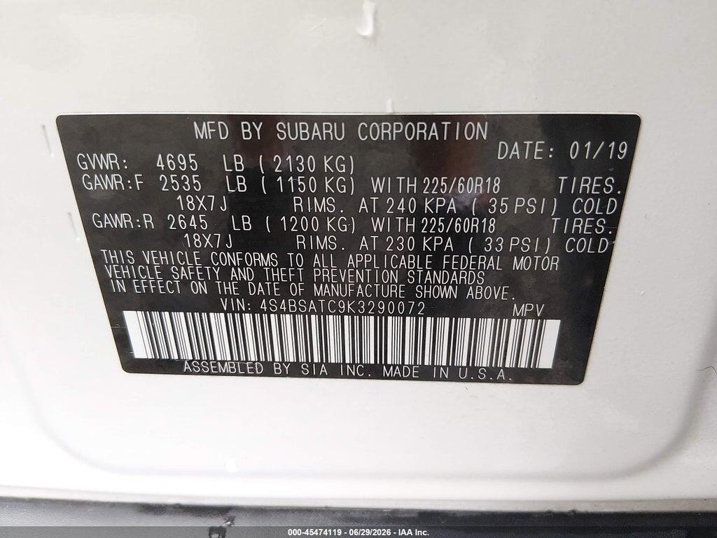 4S4BSATC9K3290072 2019 SUBARU OUTBACK photo no. 9