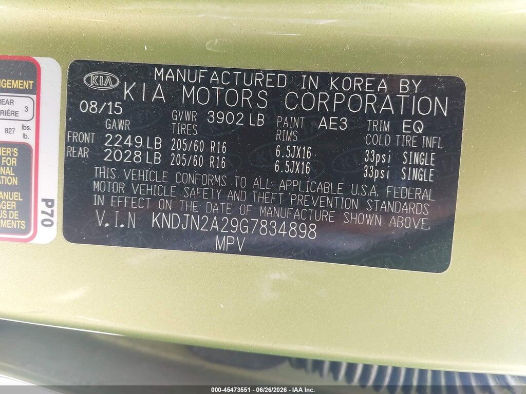 KNDJN2A29G7834898 2016 KIA SOUL photo no. 9